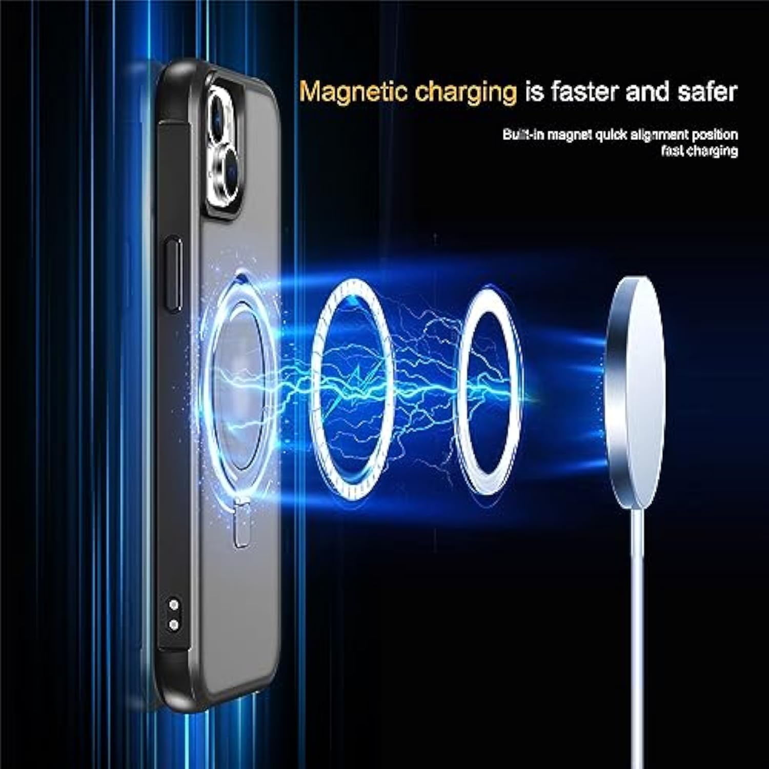 Compatible With Iphone 15 Plus Case With Invisible Magnetic O-Ring Stand Military-Grade Translucent Case For Iphone 15 Plus 6.7" [Compatible With Mag-Safe][Great Grip Feeling], Black