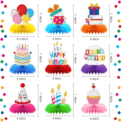 9 Pieces Happy Birthday Decorations Set,3D Table Toppers Double Sided Stand Cards ,Colorful Birthday Themed Honeycomb Centerpiece. (birthday)