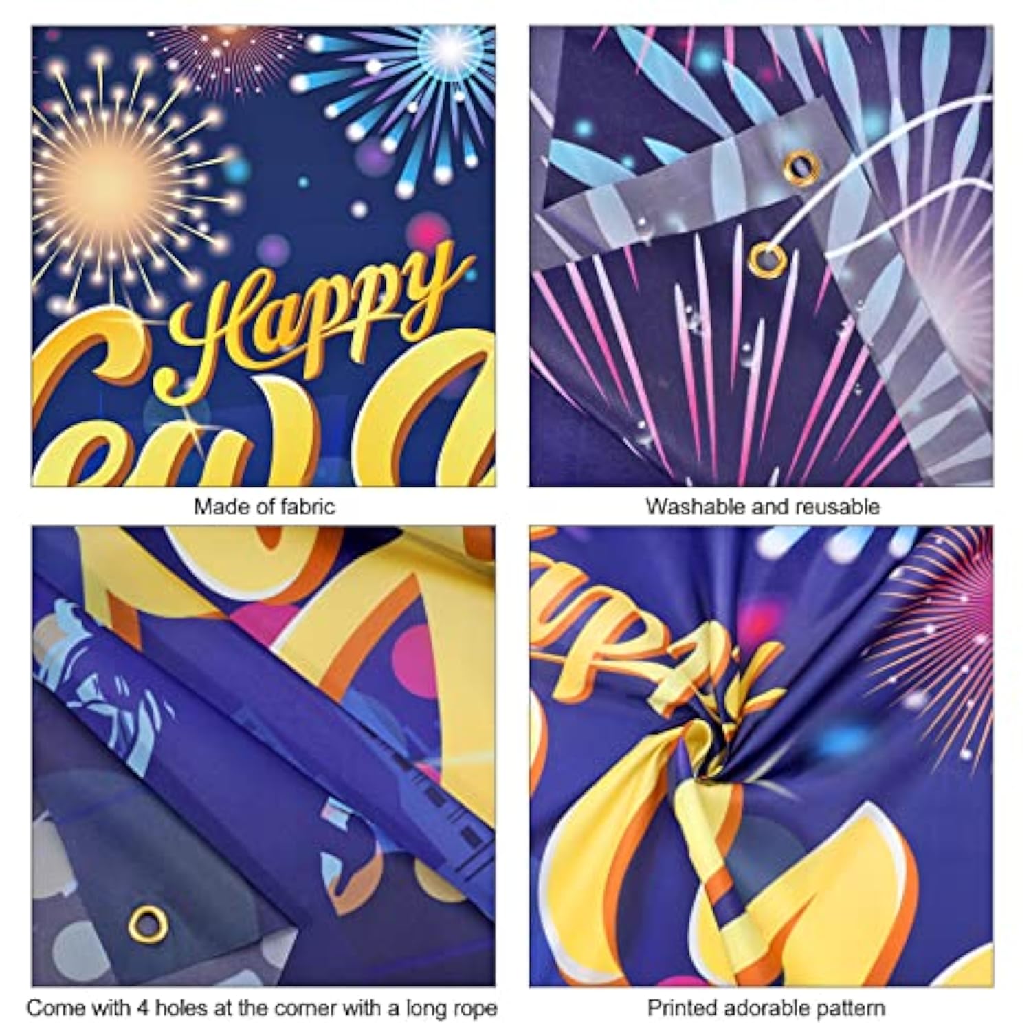 Large Fabric Happy New Year 2025 Backdrop Banner for Party Decorations