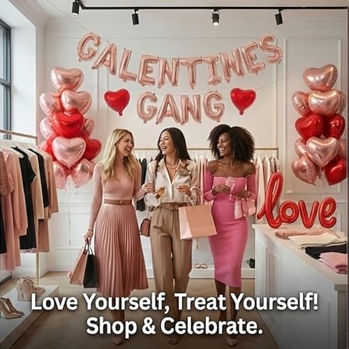 Galentine's Day Balloon Decorations Kit -with Red Rose Gold GALENTINES GANG & LOVE Heart Foil Balloons for Best Friends Bachelorette Bridal Shower Valentine's Celebration Decorations (Red Rose Gold)