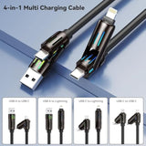 4 In 1 Charging Cable 240W, Type C Charger Fast Charging Cable, Usb To Usb C Cable Nylon Braided Usb A/C To C/Lightning Multi Iphone Charger Cord For Iphone 16 15 14 13, 6.6Ft/2M