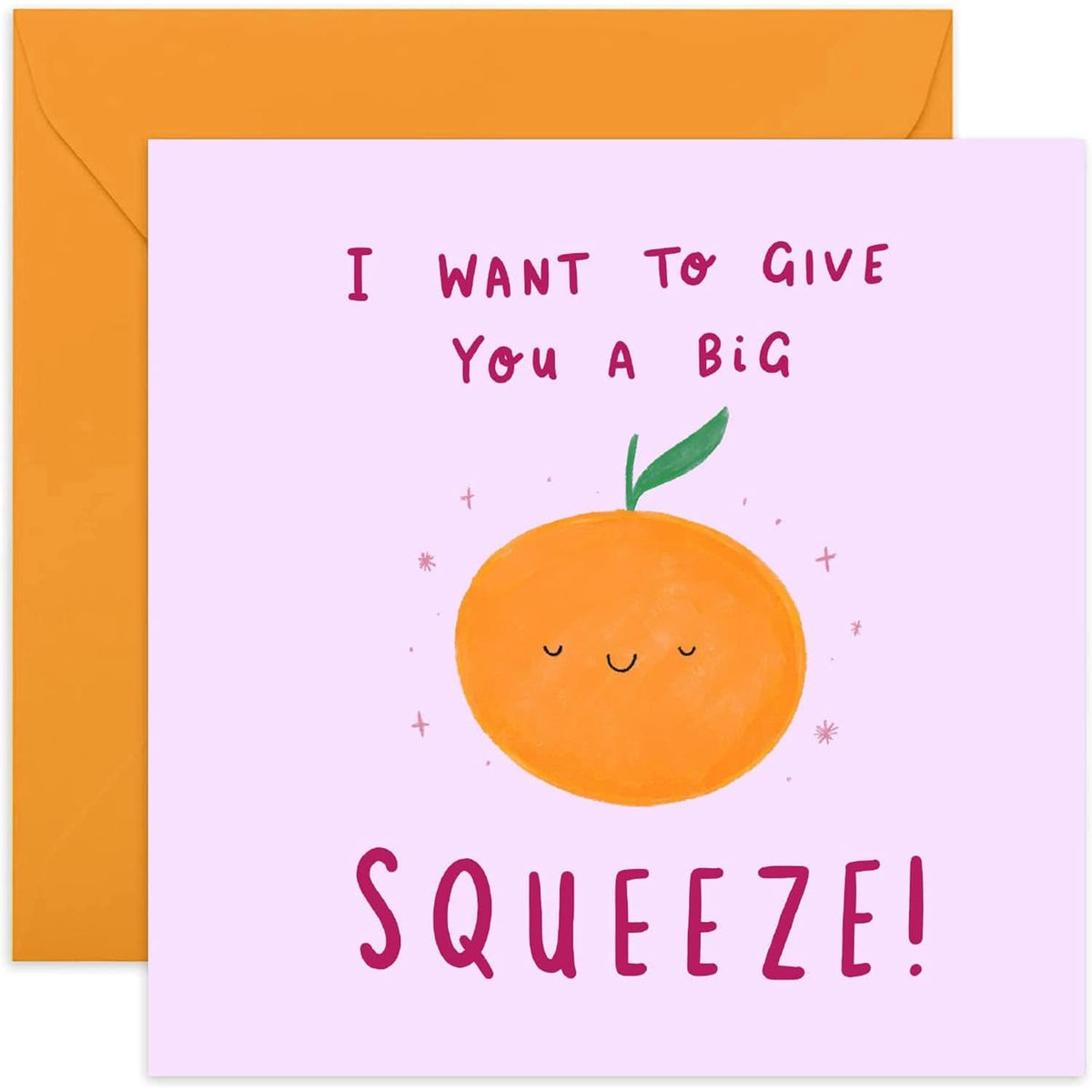 Old English Co. Orange Thinking Of You Greeting Card For Friend - Cute 'Big Squeeze' Support Card For Him Or Her - Get Well Soon, Feel Better, Sympathy Card | Blank Inside With Envelope