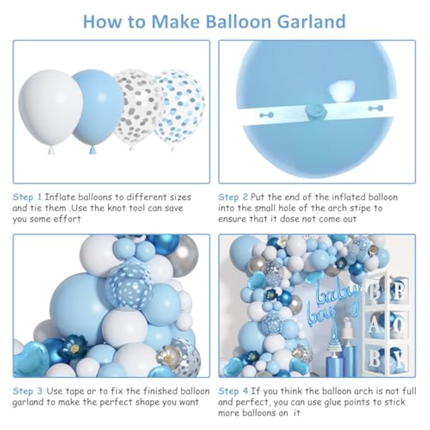 137pcs Baby Blue Balloon Garland Kit with Baby Boxes for Boy Baby Shower Birthday Party