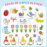 54Pcs Hello Spring Cutouts Tulip Flower Gnome Butterfly Bee Paper Cut-Outs With 100Pcs Glue Points Cute Cartoon Bulletin Board Decor For Diy Craft Art School Classroom Home Party