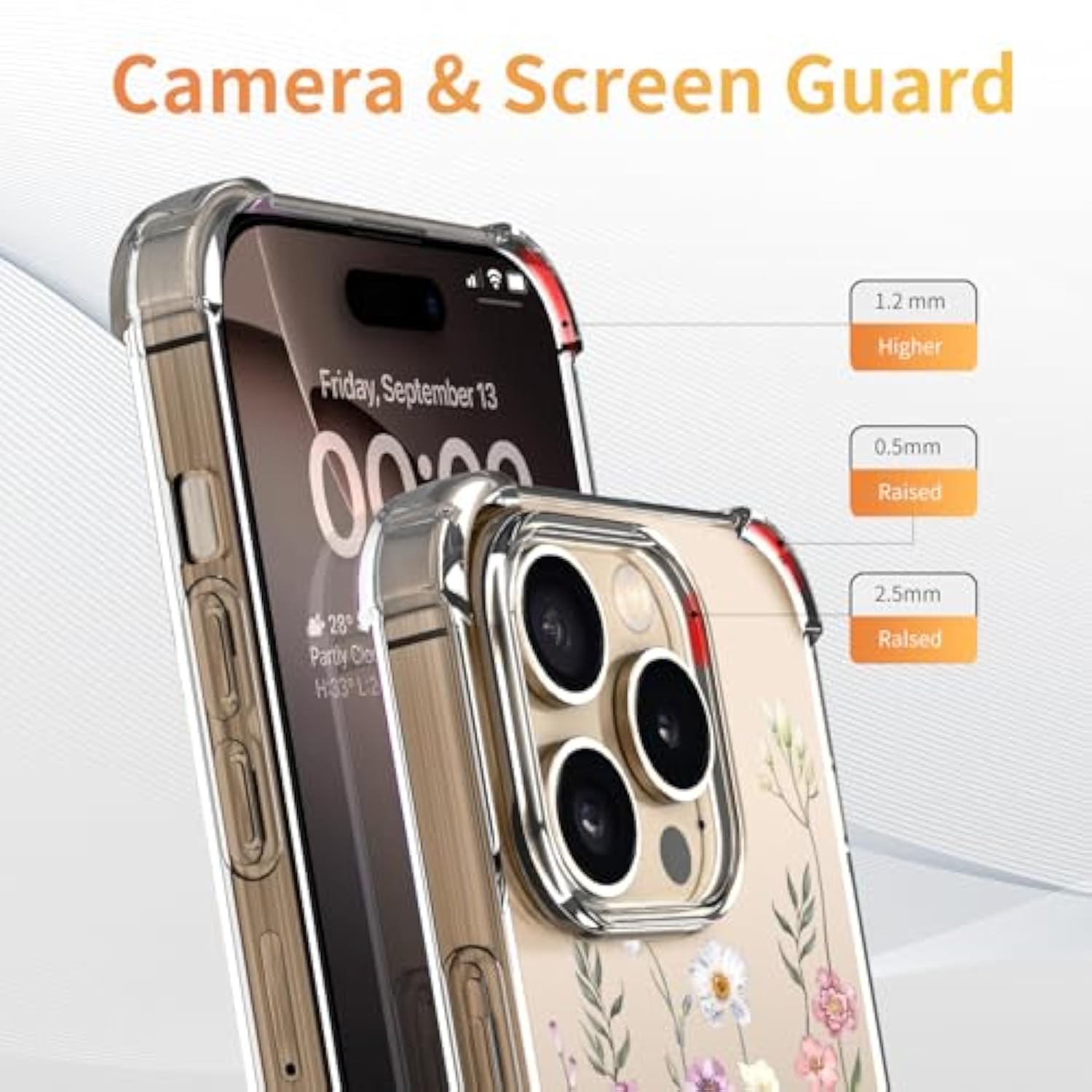 For Iphone 16 Pro Case ,[3 In 1]With Screen Protector & Camera Lens Protector, Flower Pattern Design,Clear Soft Shockproof Slim Floral Phone Cover For Women Girls 2024 6.3" (Blooming Flowerets)