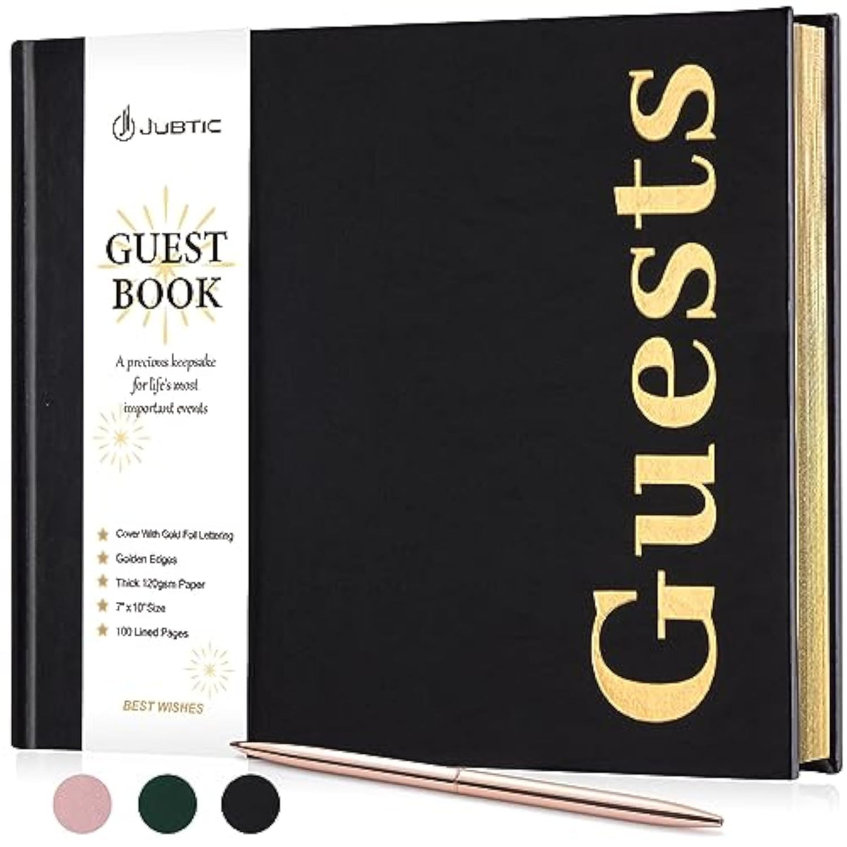 Guest Book: Premuim Keepsake For Life'S Special Events - Sign In Book For Wedding Reception, Baby Shower, Funeral And Birthday Party - 100 Pages, Leather'S Cover, Gold Foil (Black, 7" X10?)