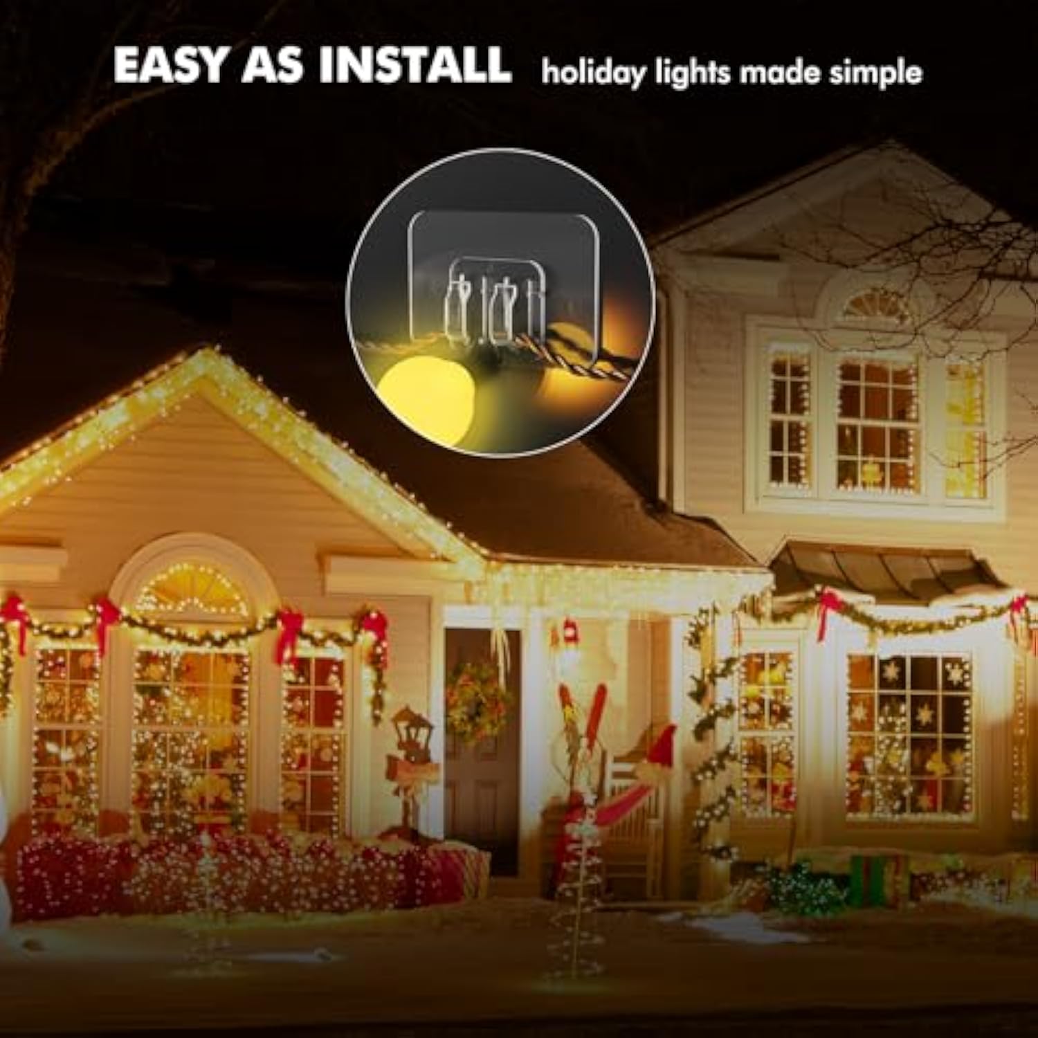 Hooks For Outdoor String Lights - 100 Pack With Adhesive Strips - No Damage, No Tools, No Holes, Waterproof And Uv-Resistant, Perfect For Christmas And Patio Decor