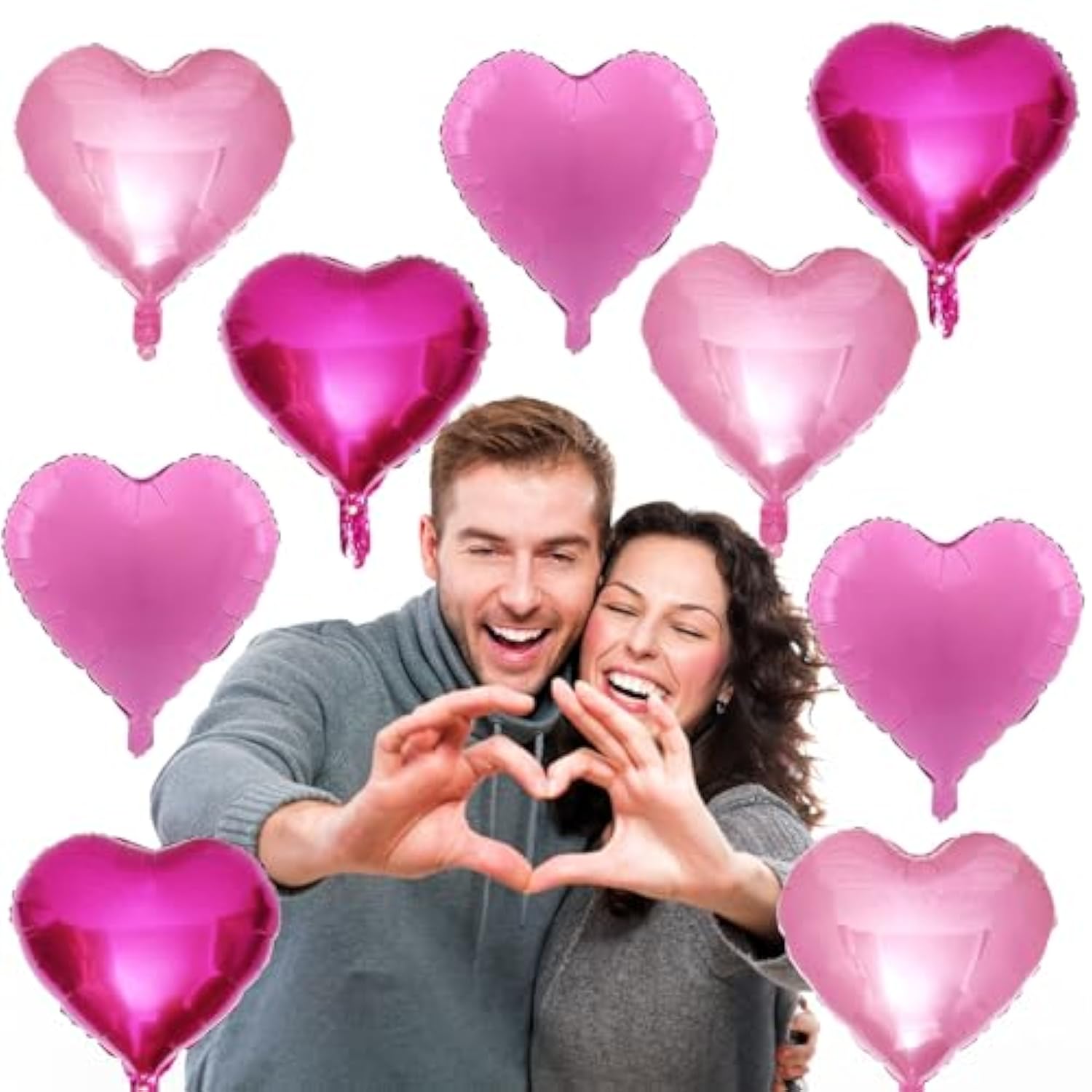 Pink Mixed Heart Balloons, 18 Inch 12 Pcs Hot Pink Foil Heart Balloons Light Pink Heart Shape Mylar Balloons Pink Sweet Theme Heart Balloons For Girl Birthday Wedding Valentines Anniversary