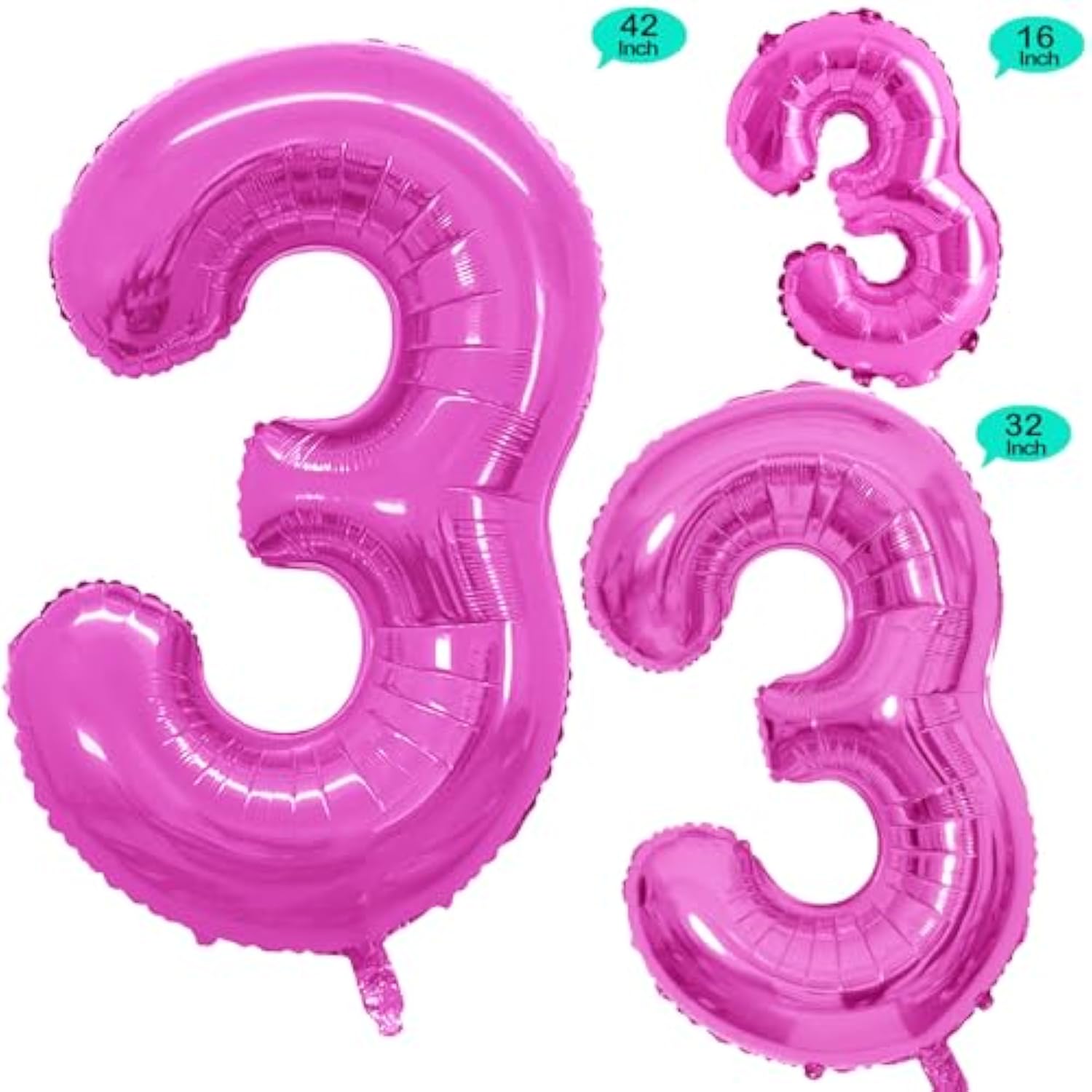 2 Pcs 42 Inch Pink Number 3 Foil Balloons By ,Number Balloons For Pink
