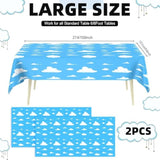 Blue Sky White Clouds Tablecloth, 2 Pcs Disposable Cartoon Clouds Plastic Table Cloth Table Cover For Boys Girls Baby Showers Cartoon Story Birthday Party Supplies, Sky Themed Decorations, 54" X108"