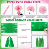 Pink And Green Party Decorations Witch And Princes Balloons Paper Pom Poms Foil Fringe Curtain Paper Tassel Garland Fans Lanterns Circle Dots Garland For Birthday Baby Shower Bridal Shower Supplies