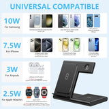 Charging Station For Multiple Devices Apple, Foldable 3 In 1 Wireless Charger For Iphone 16/15/14/13/12/Pro/Max/Plus, Apple Watch 10/9/Ultra/8/7/6/5/4/3/2/Se & Airpods 4/3/2/Pro (Black)