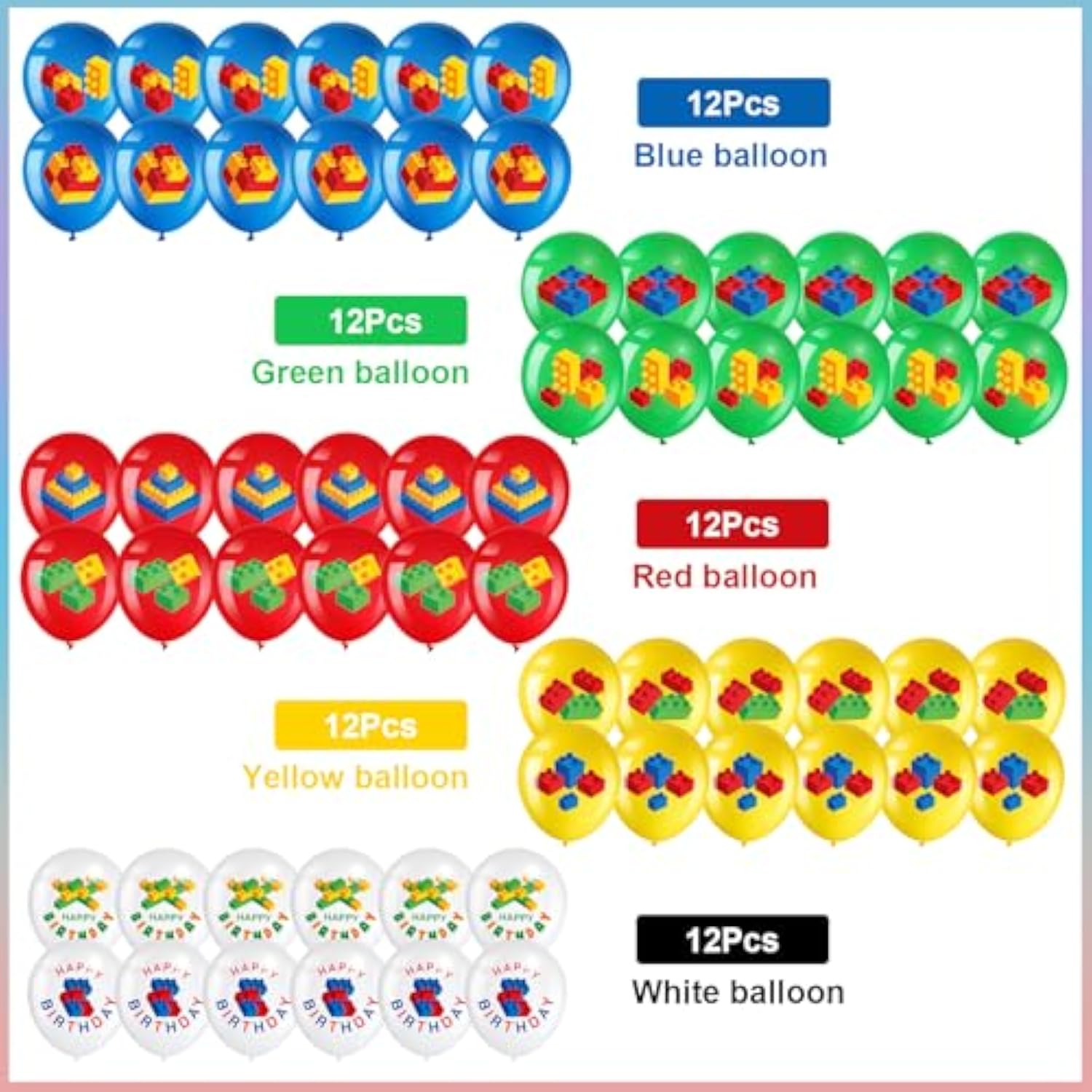 60pcs Building Blocks Themed Balloons Brick Party Decorations for Kids Birthday