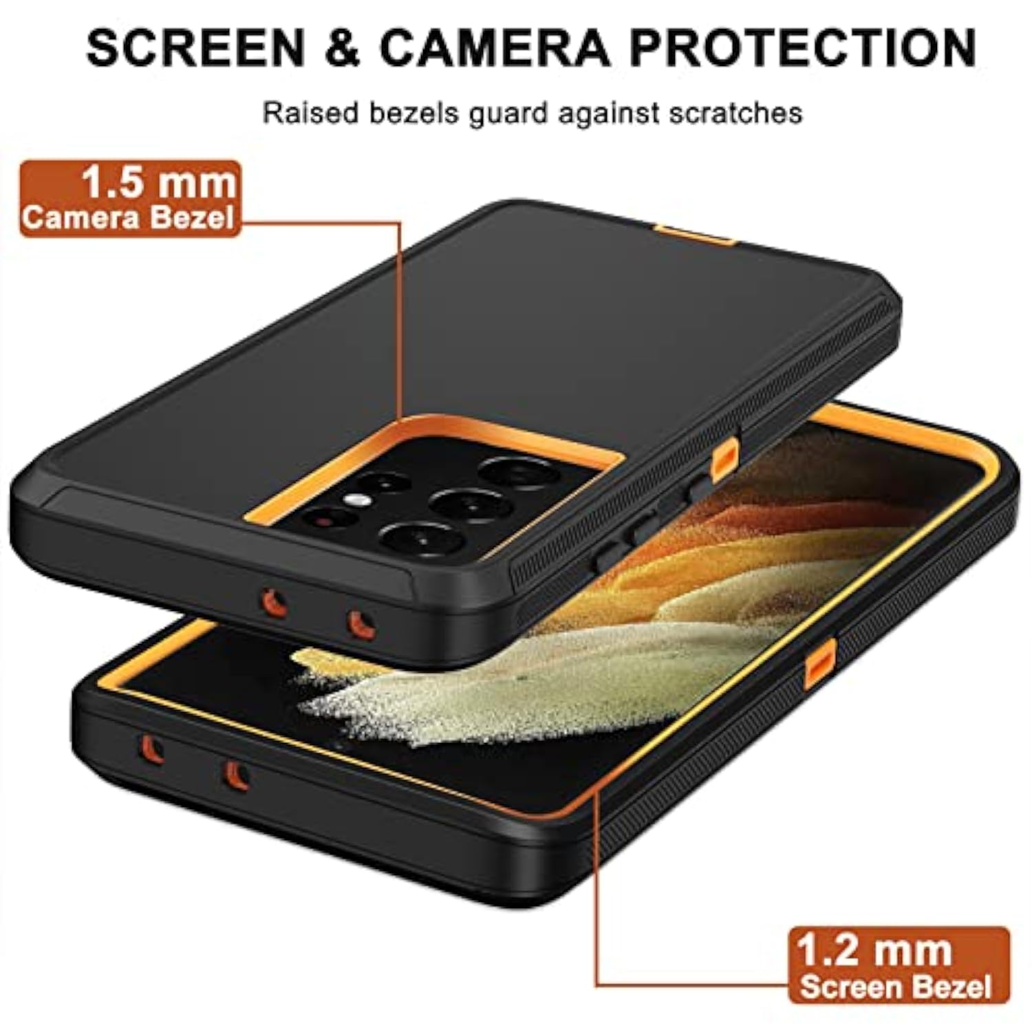 For Samsung Galaxy S21 Ultra Case With Belt Clip Holster, 2X Screen Protector, Heavy Duty Full Body Shockproof Drop-Proof Rugged Protective Cover For Samsung Galaxy S21 Ultra 5G 6.8 Inch Orange