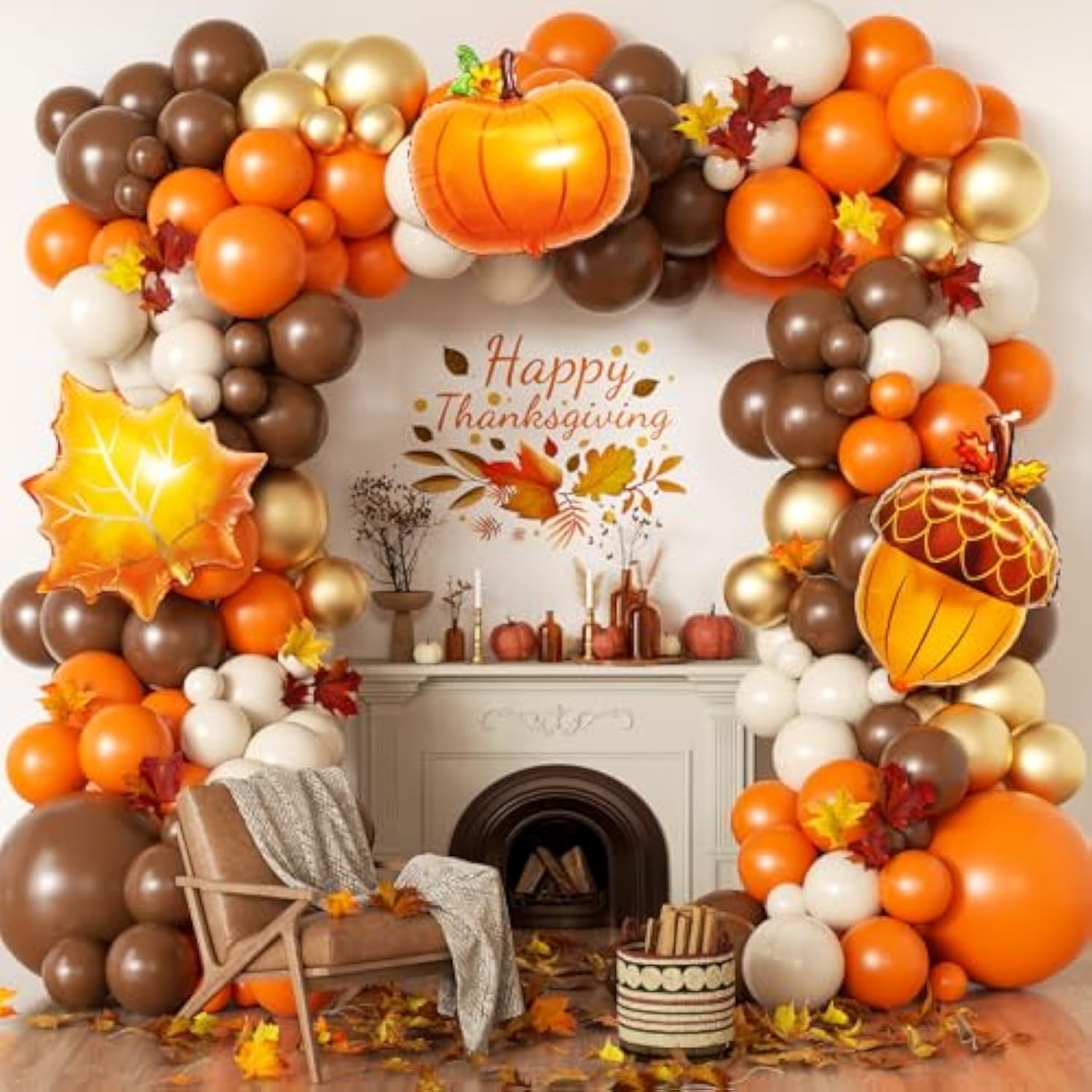 Fall Balloon Arch Kit: Orange Brown White Gold Thanksgiving Decor