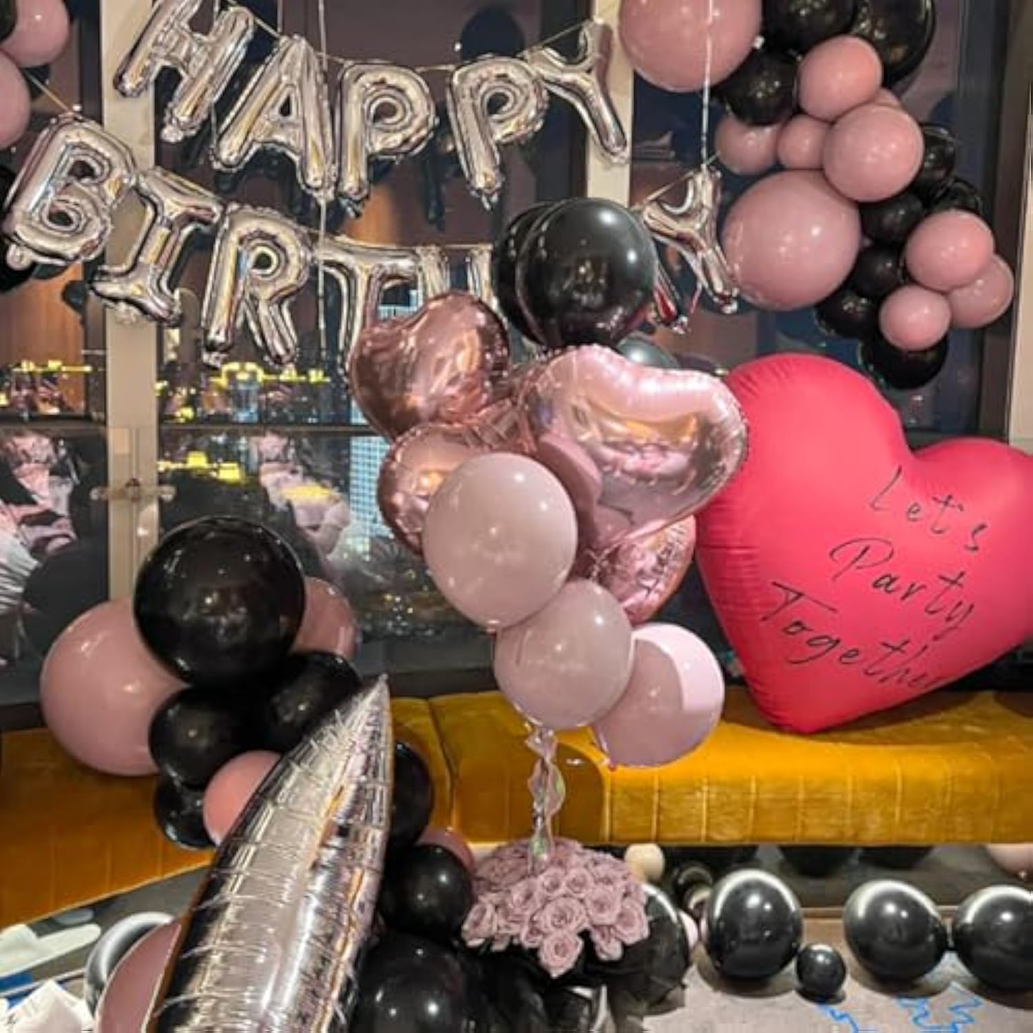 Pink & Black Balloon Set: Metallic Silver Party Decorations (30PCS, 12-inch )