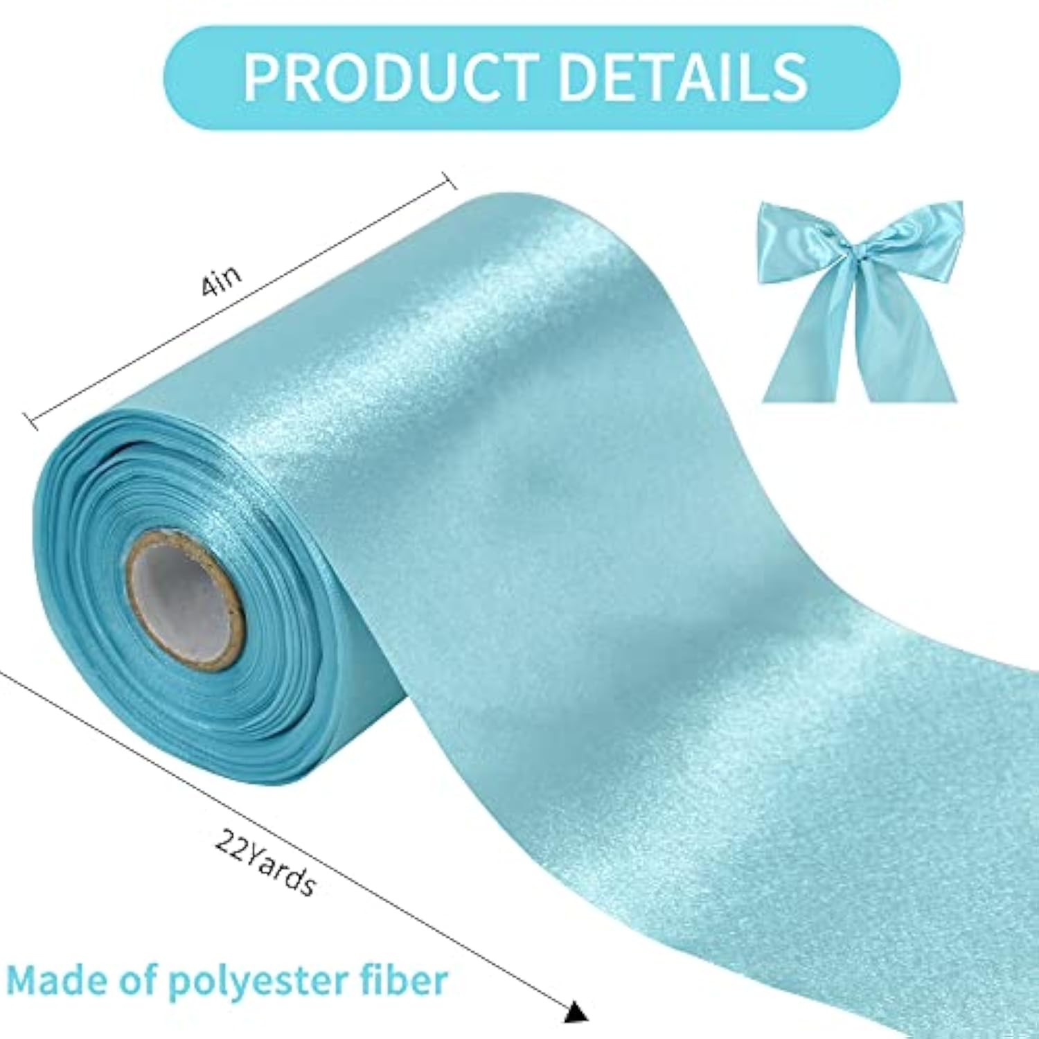 4 Inch Wide Light Blue Solid Satin Ribbon 22Yd Fabric Large Ribbon For