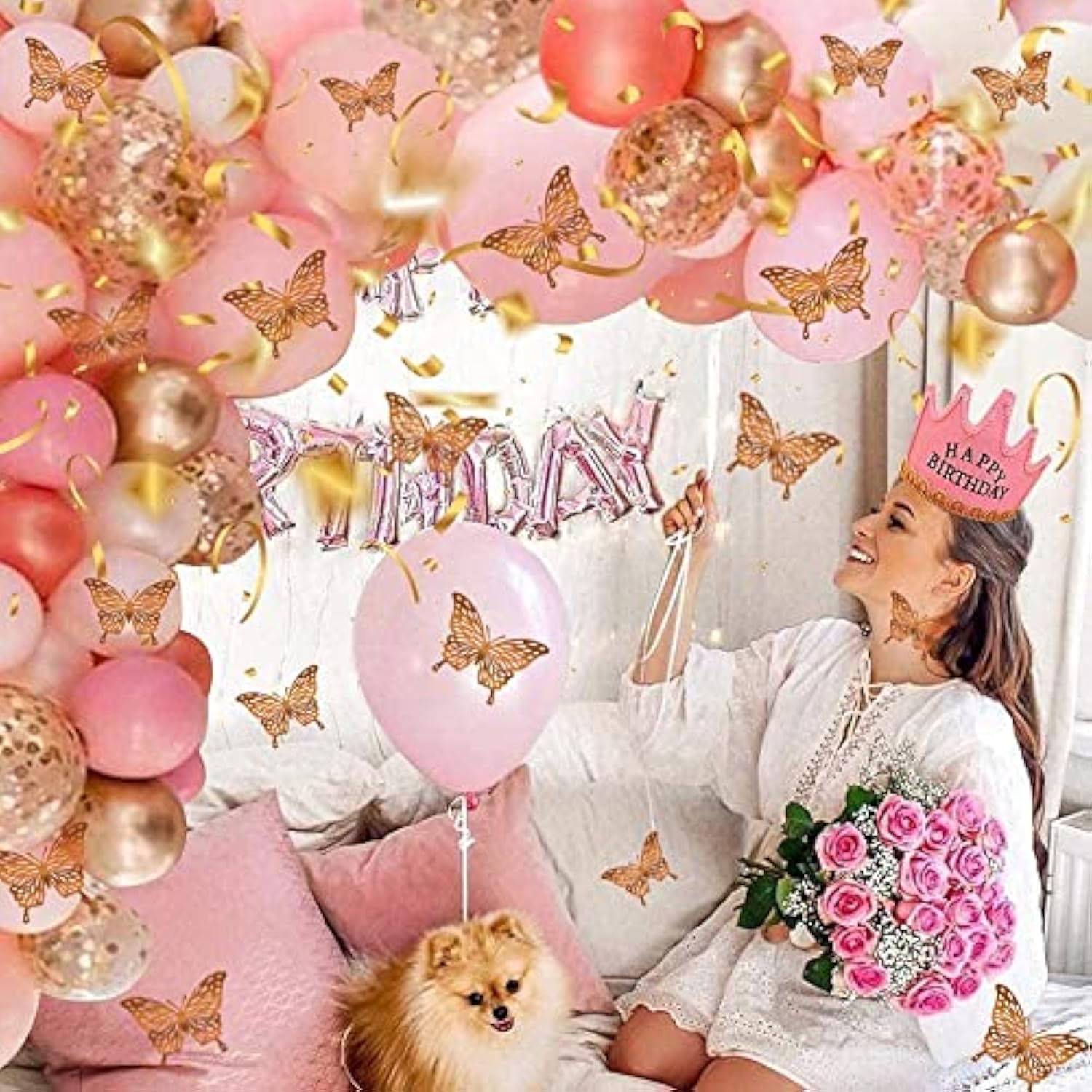 150Pcs Rose Gold Pink Butterfly Balloon Garland Arch Kit Theme Baby Sh