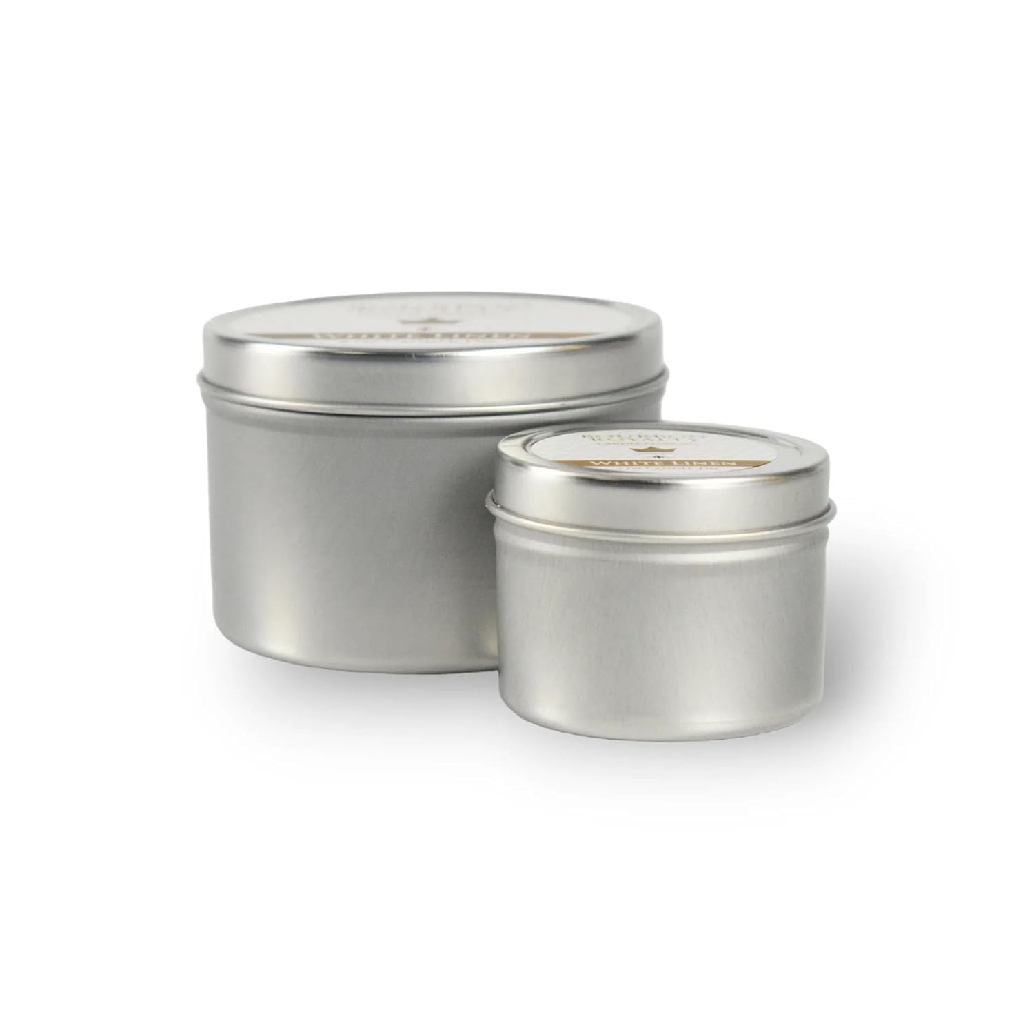 Round Silver Tone Small 2 Ounce Silver Tin/Wax Scented Votive Jar Candle For Home, Office Or Travel, Santal, Bry-St-2T