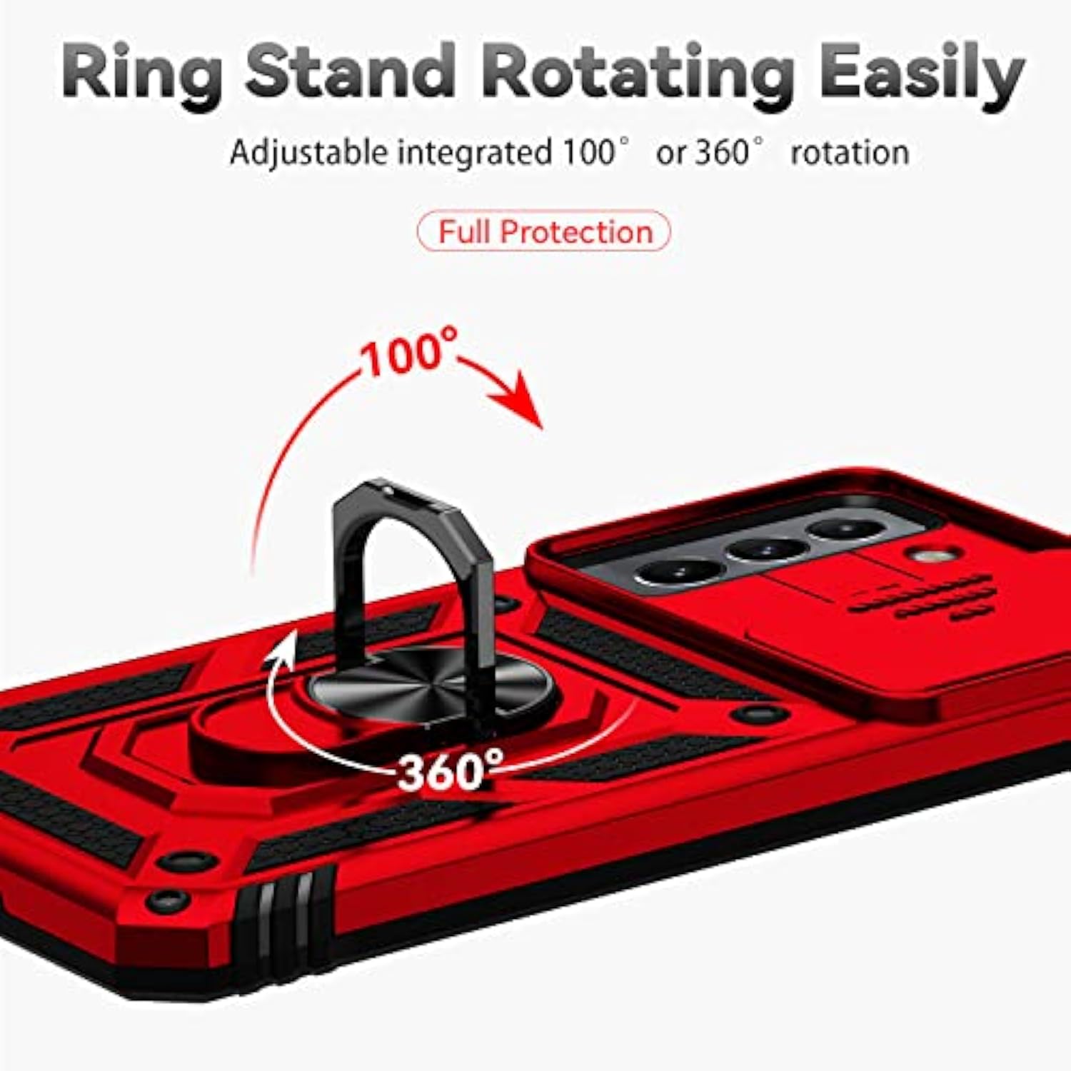 Samsung Galaxy S22 Case Red Hybrid Shockproof with Lens Cover & Kickstand