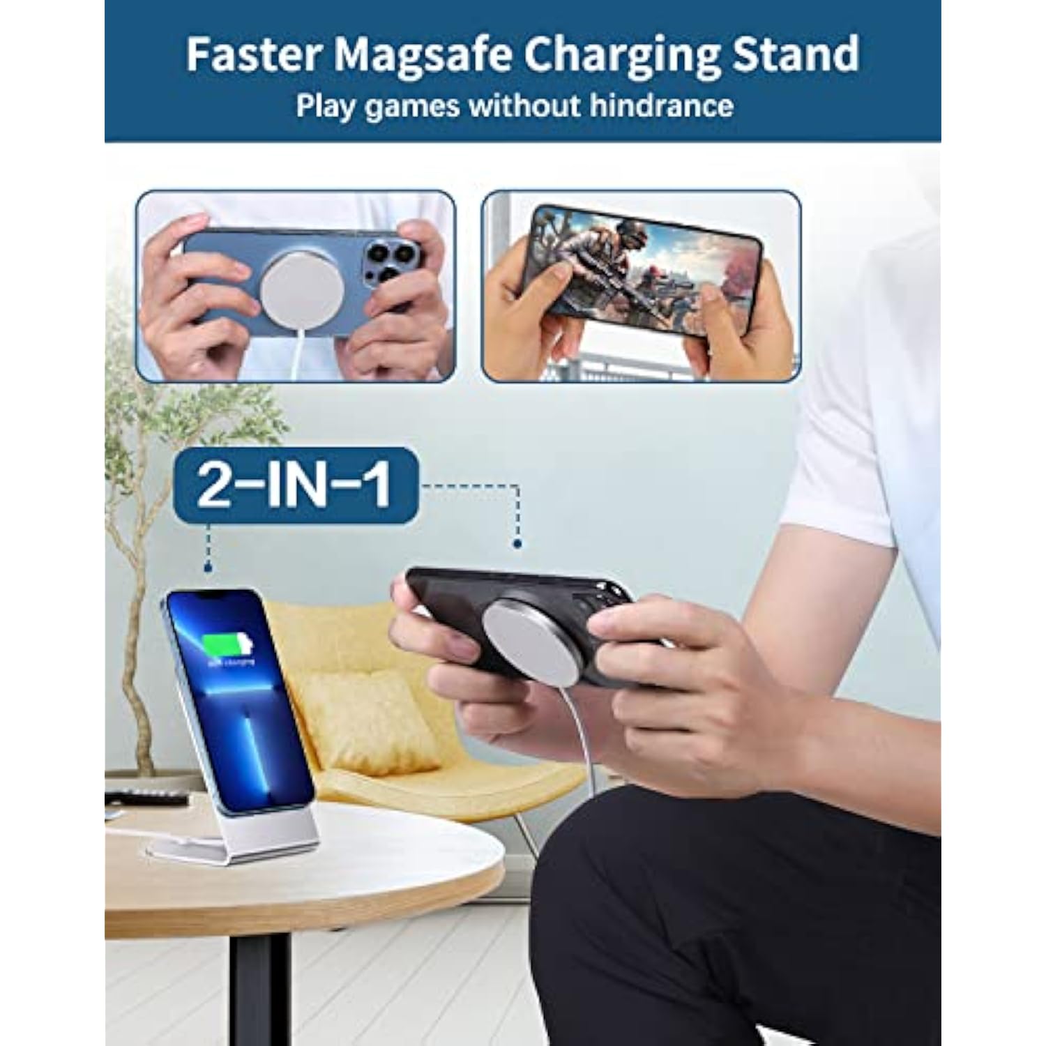 Magnetic Wireless Charger Mag-Safe Charger For Iphone 16/15/14/13/12 Series Convertible Magnet Wireless Charging Stand/Pad With 5Ft Cable For Iphone And Airpods 2/3/Pro 2/Pro