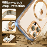 Magnetic Case For Iphone 16 Pro Max Electroplated Clear Tpu Soft Phone Case [Full Camera Lens Protection] Non-Yellowing N56 Magnets Compatible With Magsafe (Desert Titanium Gold)