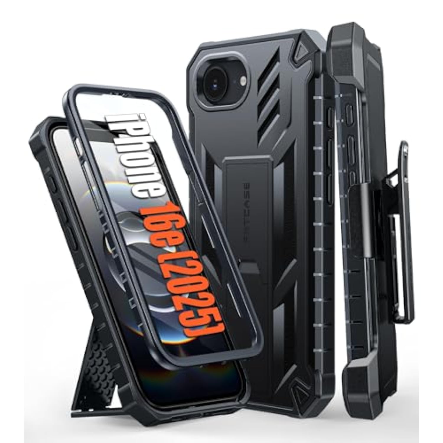 For Iphone 16E 2025 Case: For Iphone 16E Military Grade Rugged Phone Cover With Kickstand & Holster | Shockproof Tpu Protection Bumper Matte Textured Design | Heavy Duty Protector (Black)