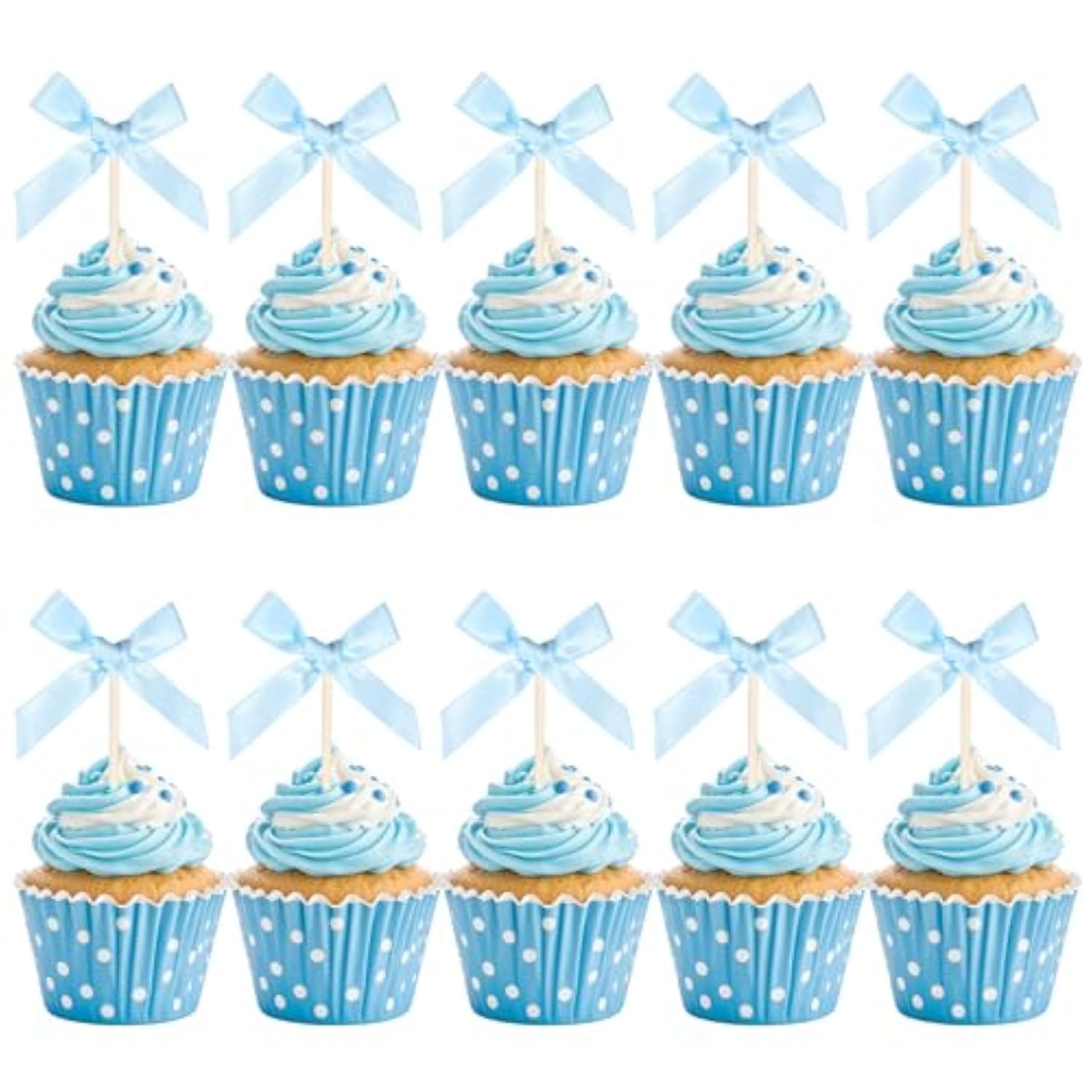 Blue Bow Cupcake Toppers 30Pcs Blue Bow Cake Topper Birthday Decorations Mini Bowknot Cupcake Picks Baby Shower Cupcak Picks For Bachelorette Bridal Engagement Birthday Wedding Party Cake Decorations