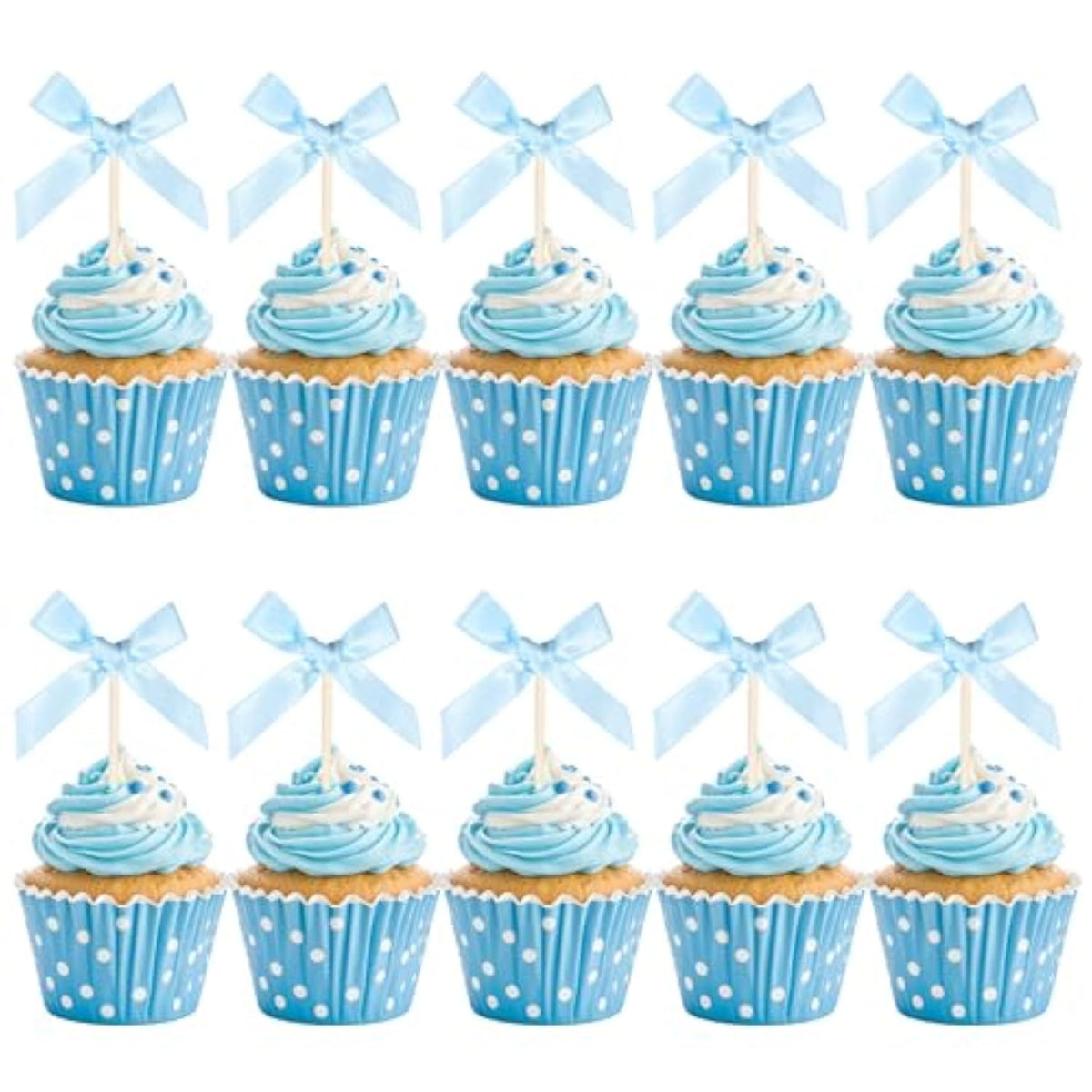 Blue Bow Cupcake Toppers 30Pcs Blue Bow Cake Topper Birthday Decorations Mini Bowknot Cupcake Picks Baby Shower Cupcak Picks For Bachelorette Bridal Engagement Birthday Wedding Party Cake Decorations