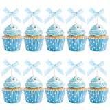 Blue Bow Cupcake Toppers 30Pcs Blue Bow Cake Topper Birthday Decorations Mini Bowknot Cupcake Picks Baby Shower Cupcak Picks For Bachelorette Bridal Engagement Birthday Wedding Party Cake Decorations