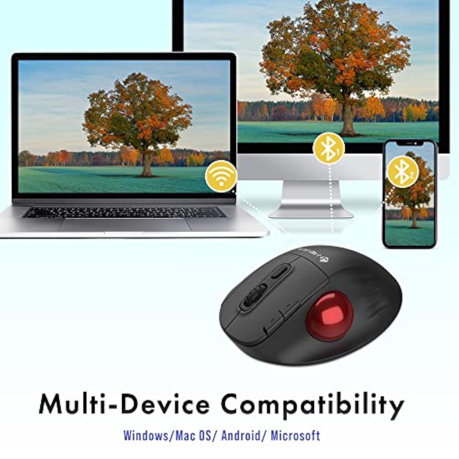 Wireless Trackball Ergonomic Mouse W/Free & Easy Thumb Control | Dpi Adjustment, Precision Tracking, Multi-System Compatibility With Pc, Laptop, Windows, Mac [V728]