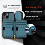 For Iphone 14 Plus Wallet Case Designed In New York, Crossbody Phone Case For Apple Iphone, Zipper Purse Case Wallet With Rfid Blocking Card Holder | 6.7" Color Blue Teal - Fancy Series