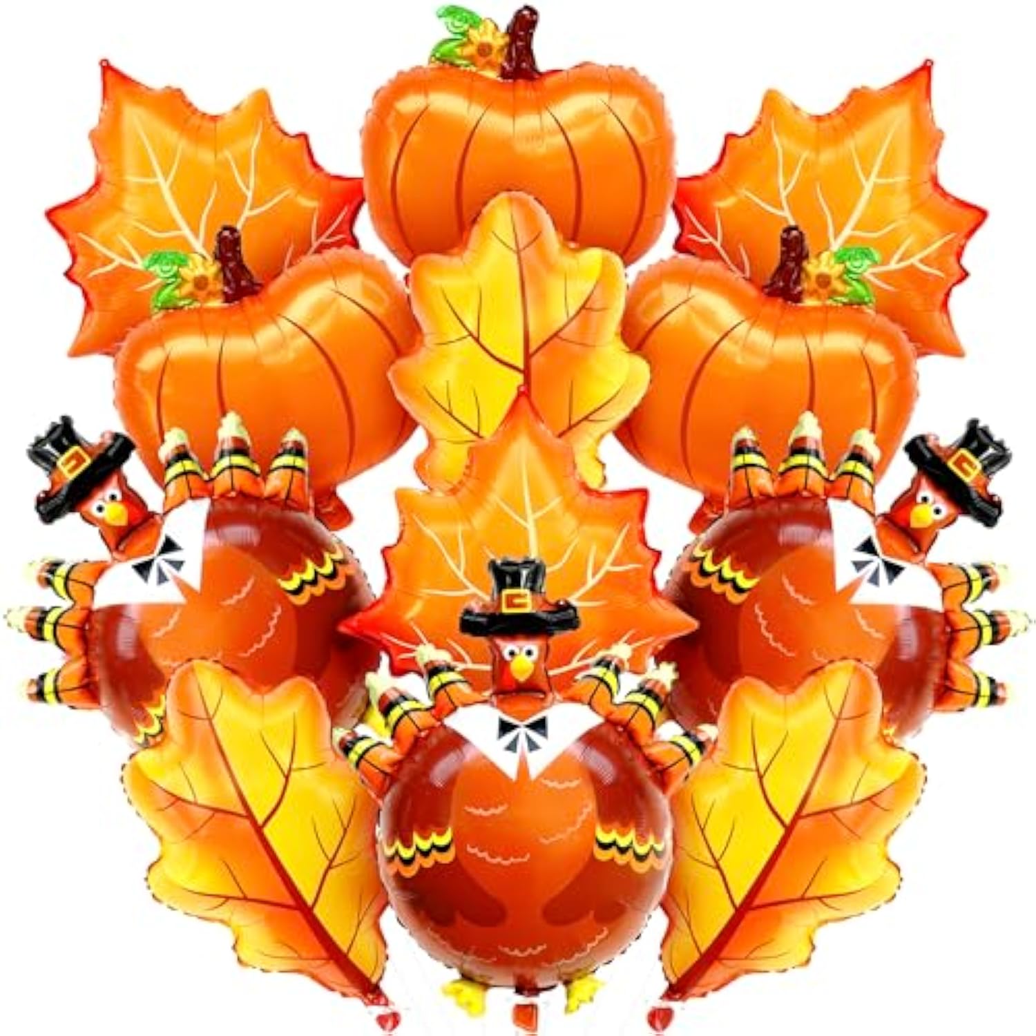 12PCS Pumpkin Turkey Foil Balloons Maple Leaf Thanksgiving Party Decor