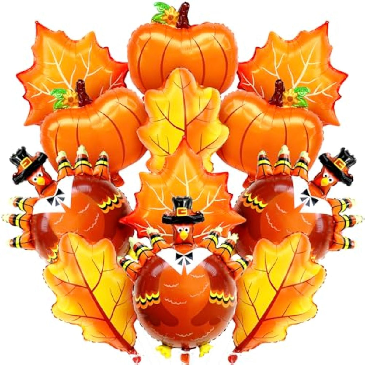 12PCS Pumpkin Turkey Foil Balloons Maple Leaf Thanksgiving Party Decor