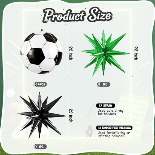 Soccer Balloons, 6 Pcs Large Foil for Boys Sports Birthday Party Decor