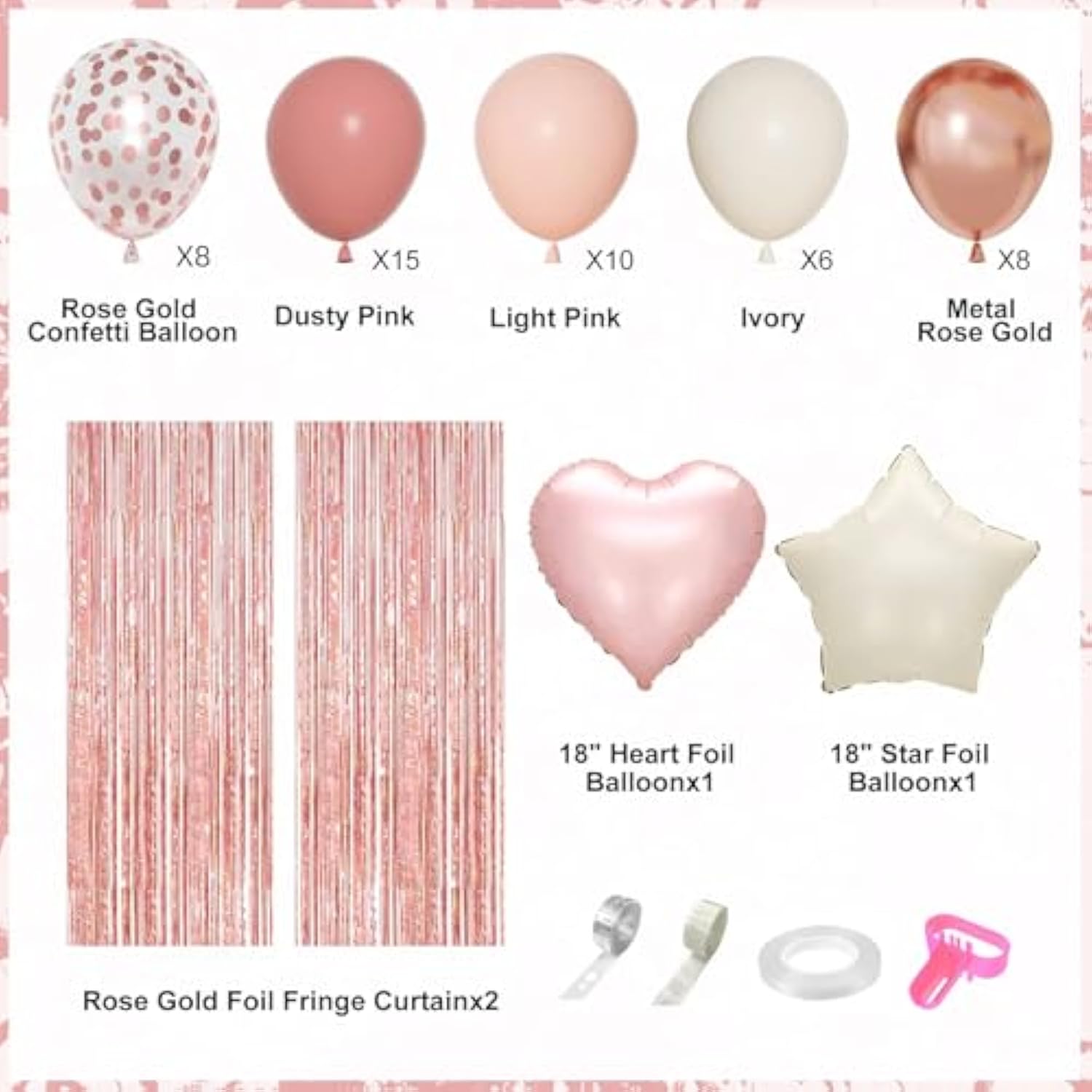 Pink Birthday Party Decorations, Dusty Pink Sand Confetti Rose Gold Balloons Happy Birthday Banner Fringe Curtains Butterfly Hanging Swirls Circle Dots Tassels Pompoms For Women Girls Party Supplies
