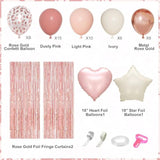 Pink Birthday Party Decorations, Dusty Pink Sand Confetti Rose Gold Balloons Happy Birthday Banner Fringe Curtains Butterfly Hanging Swirls Circle Dots Tassels Pompoms For Women Girls Party Supplies