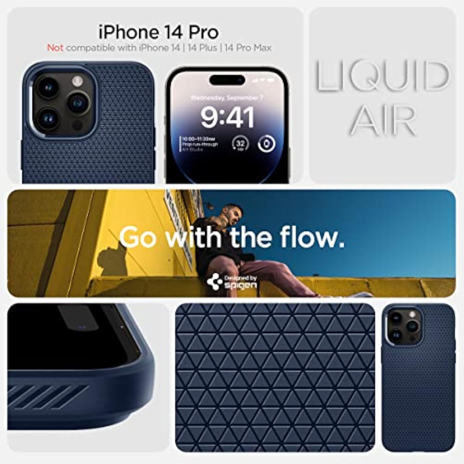 Spigen Liquid Air Designed for iPhone 14 Pro Case (2022) [Military-Grade Protection] - Navy Blue