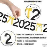 Glitter Happy New Year Banner - 10 Feet, 3 Strings, No Diy | Black And Gold 2025 Sign | New Years Eve Party Supplies And Decorations