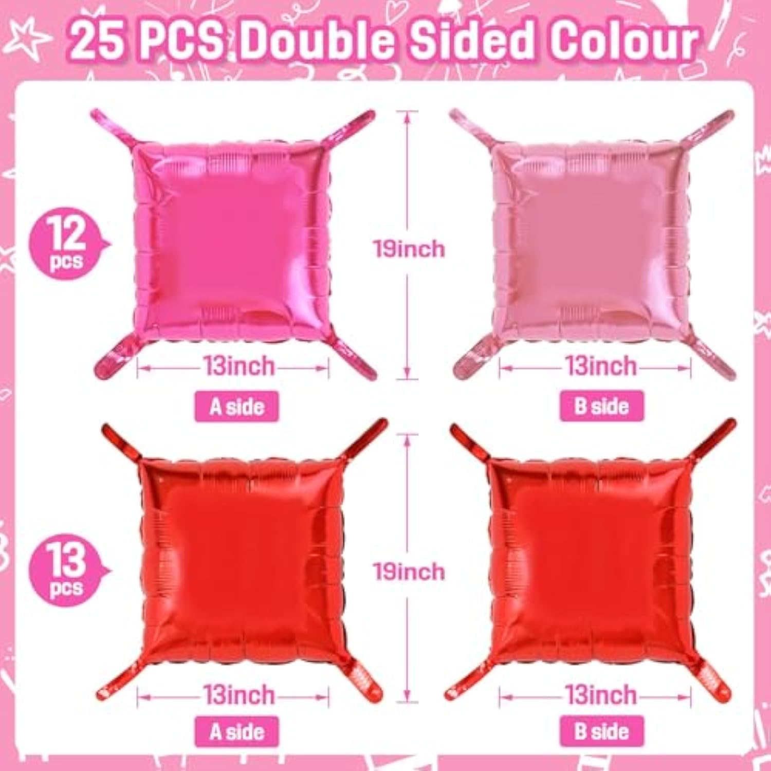 Pink Red Double Sided Square Foil Balloons Wall, 19 Inch Chrome Hot Pink Red Foil Balloons Tunnel Arch Kit For Girl Birthday Strawberry Valentine Theme Party Wedding Mother'S Day Decorations