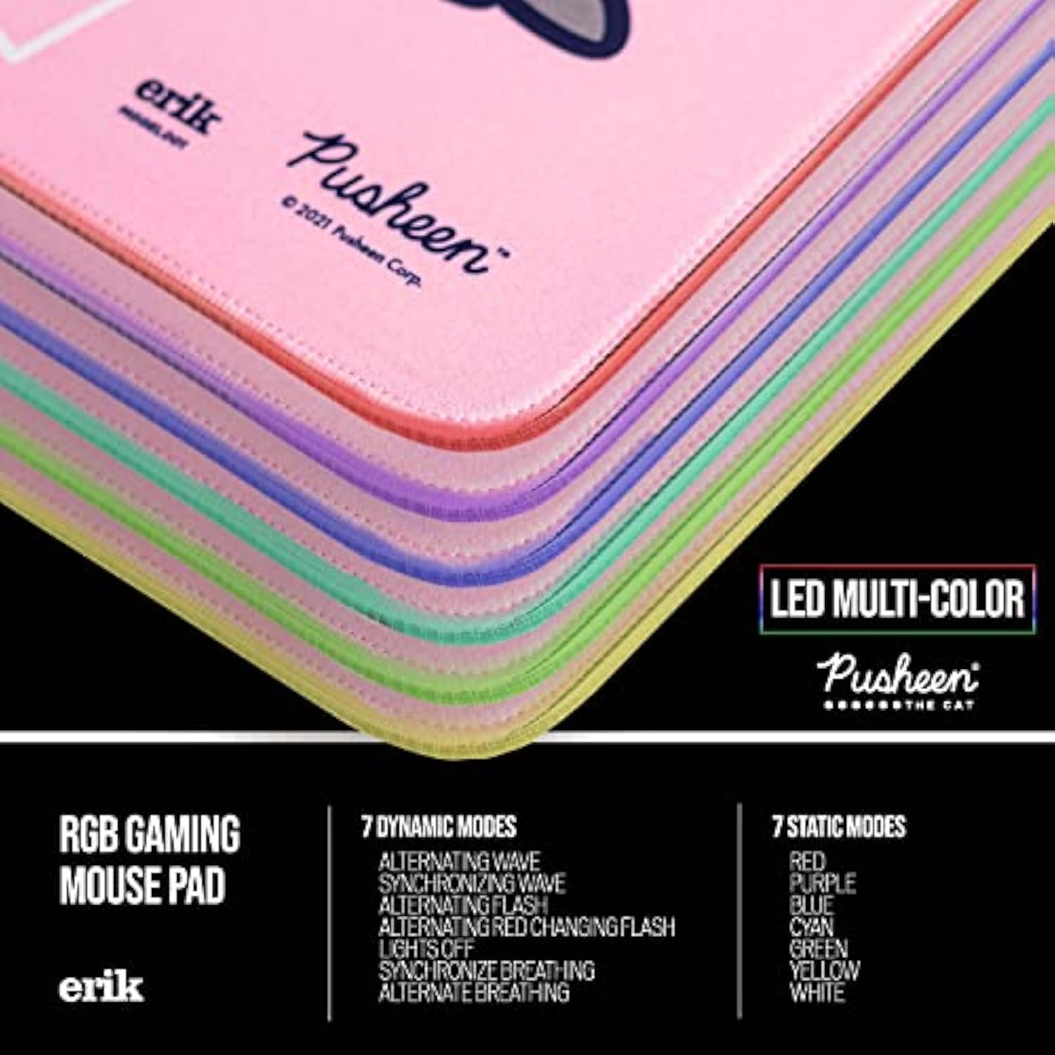 Erik Official Pusheen Xxl Rgb Gaming Mouse Mat | Led Mouse Mat | 900X400X4 Mm Non-Slip Rubber Base Mouse Pad Rgb, Rgb Gaming Mouse Pad, Keyboard Mouse Mat | Pusheen Gifts | Kawaii Gaming