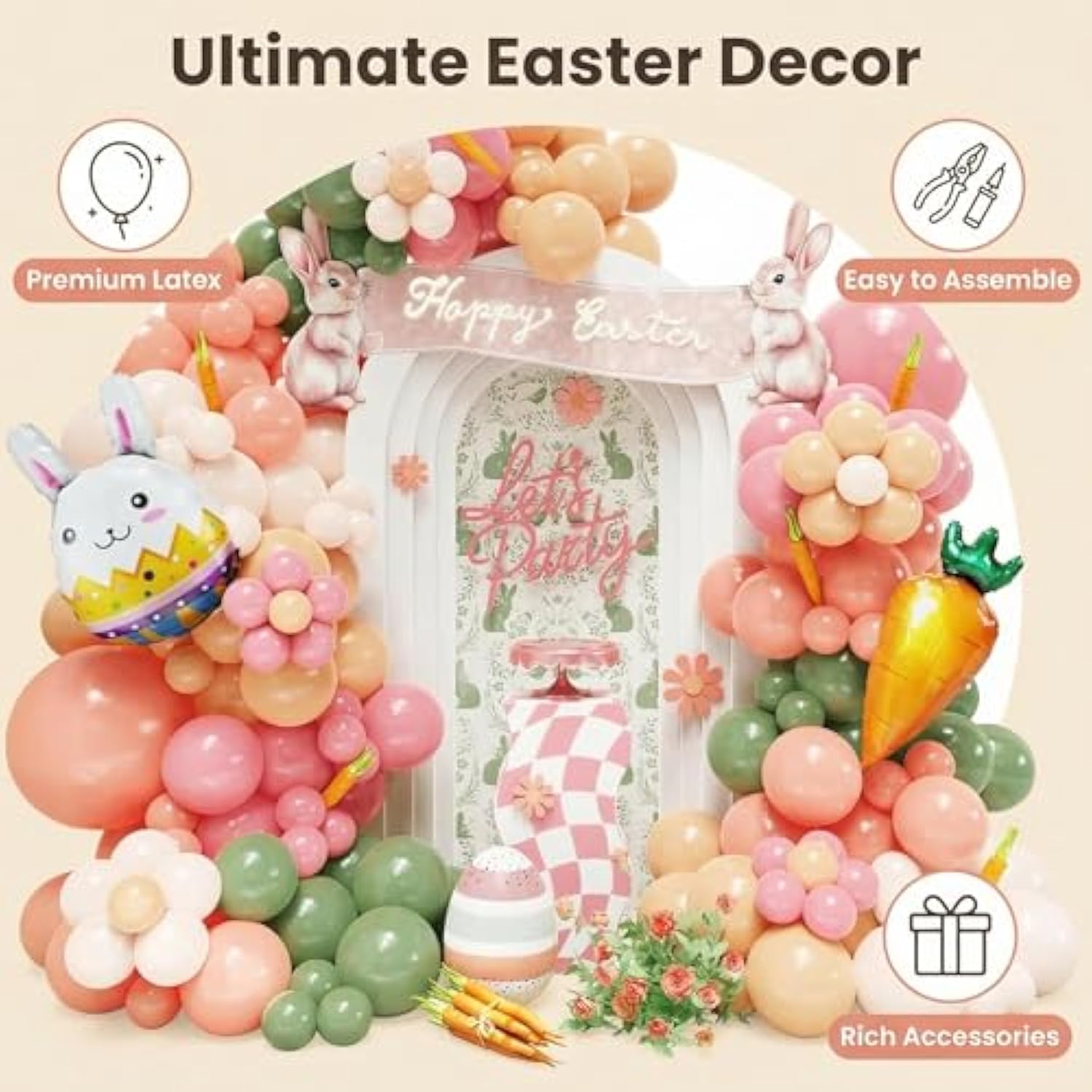 Easter Balloon Garland Arch Kit, 143Pcs Happy Easter Party Decorations With Rabbit Carrot Balloons For Spring Birthday Party Baby Shower Decorations