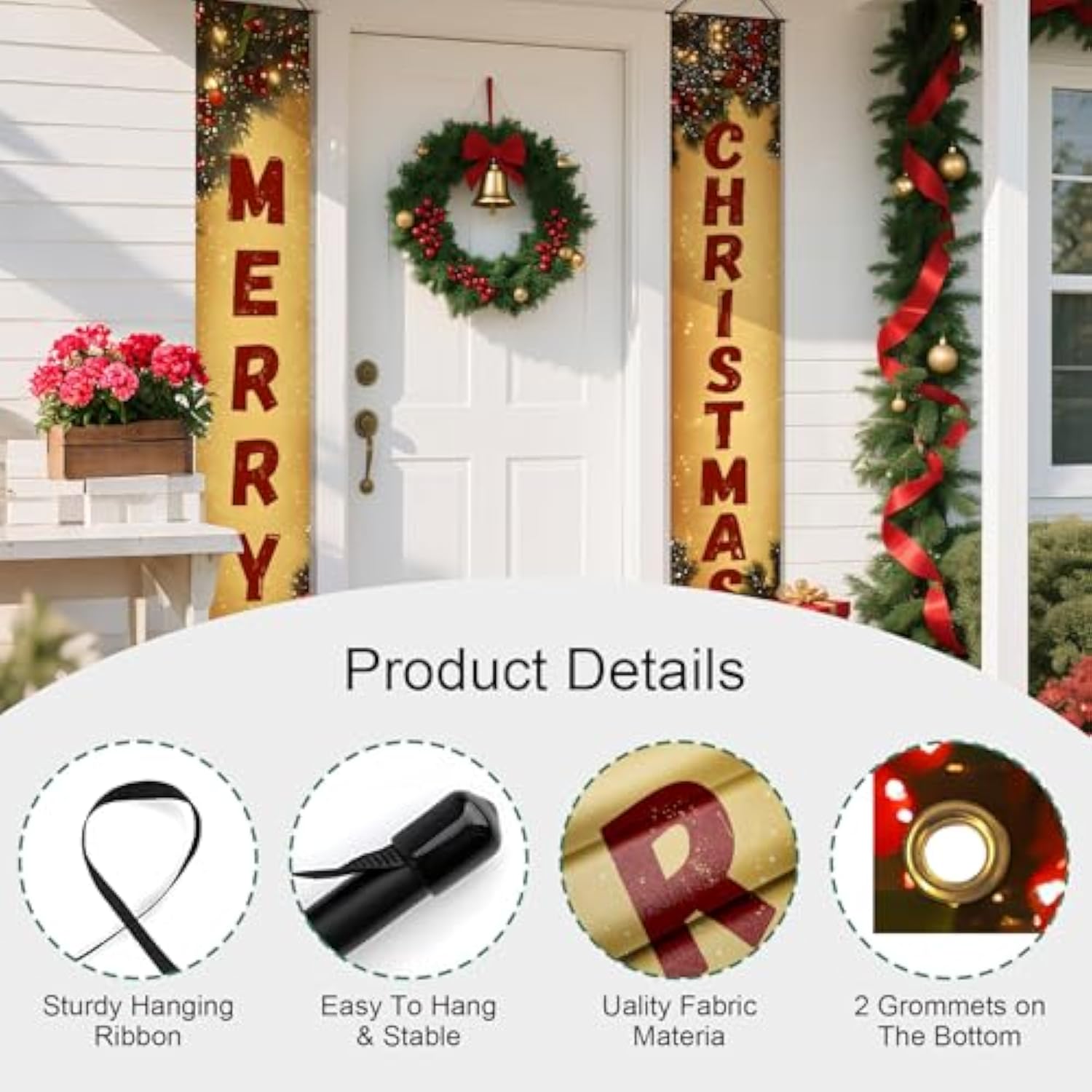 Christmas Decorations Merry Christmas Banner Porch Sign 11.8 X 70.8 In, Christmas Tree Presents Snow Banner For Indoor Outdoor Xmas Party Decor