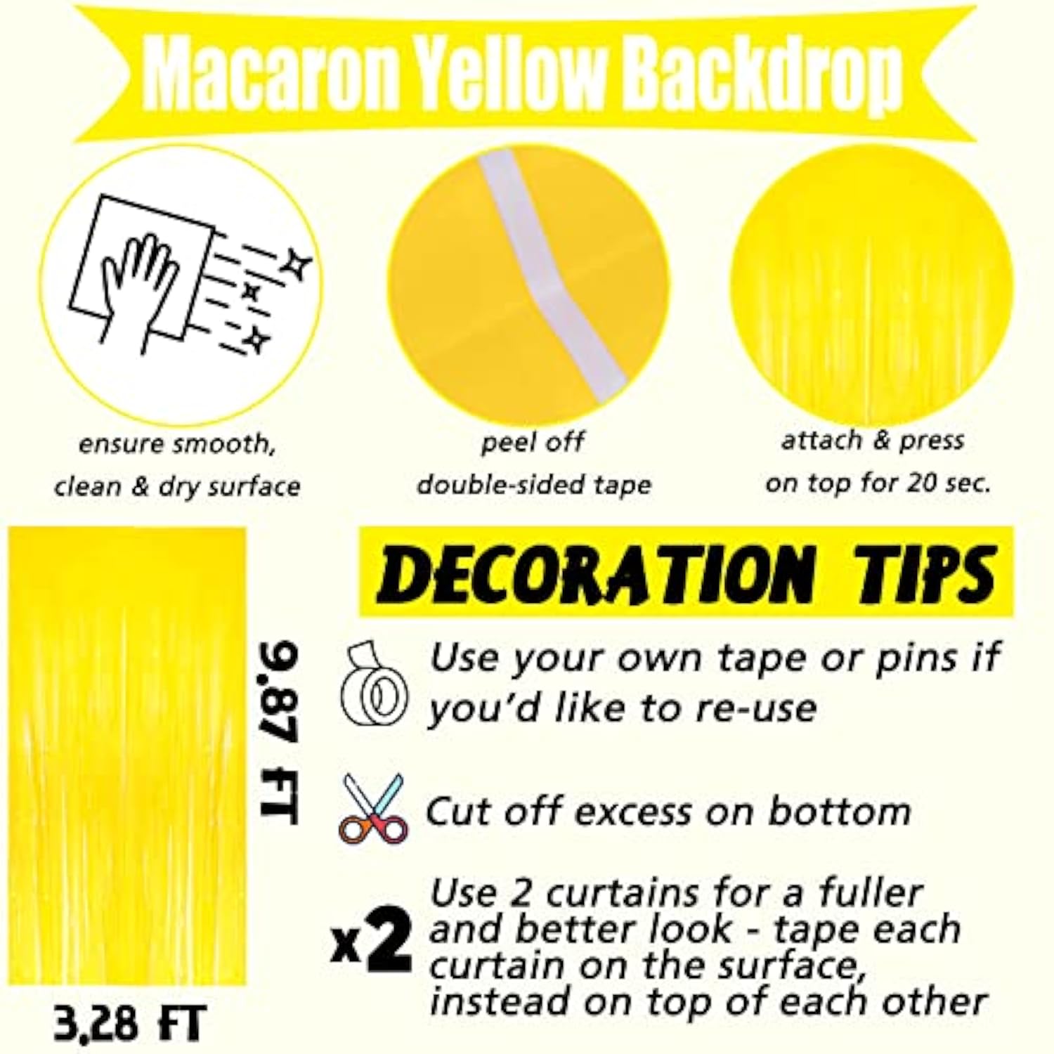 4 Pack New Yellow Fringe Curtain Backdrop, 3.2Ft X 9.8Ft Metallic Tinsel Foil Fringe Streamers Curtains Background For Photo Booth Birthday Wedding Baby Shower Party Thanksgiving Christmas Decorations