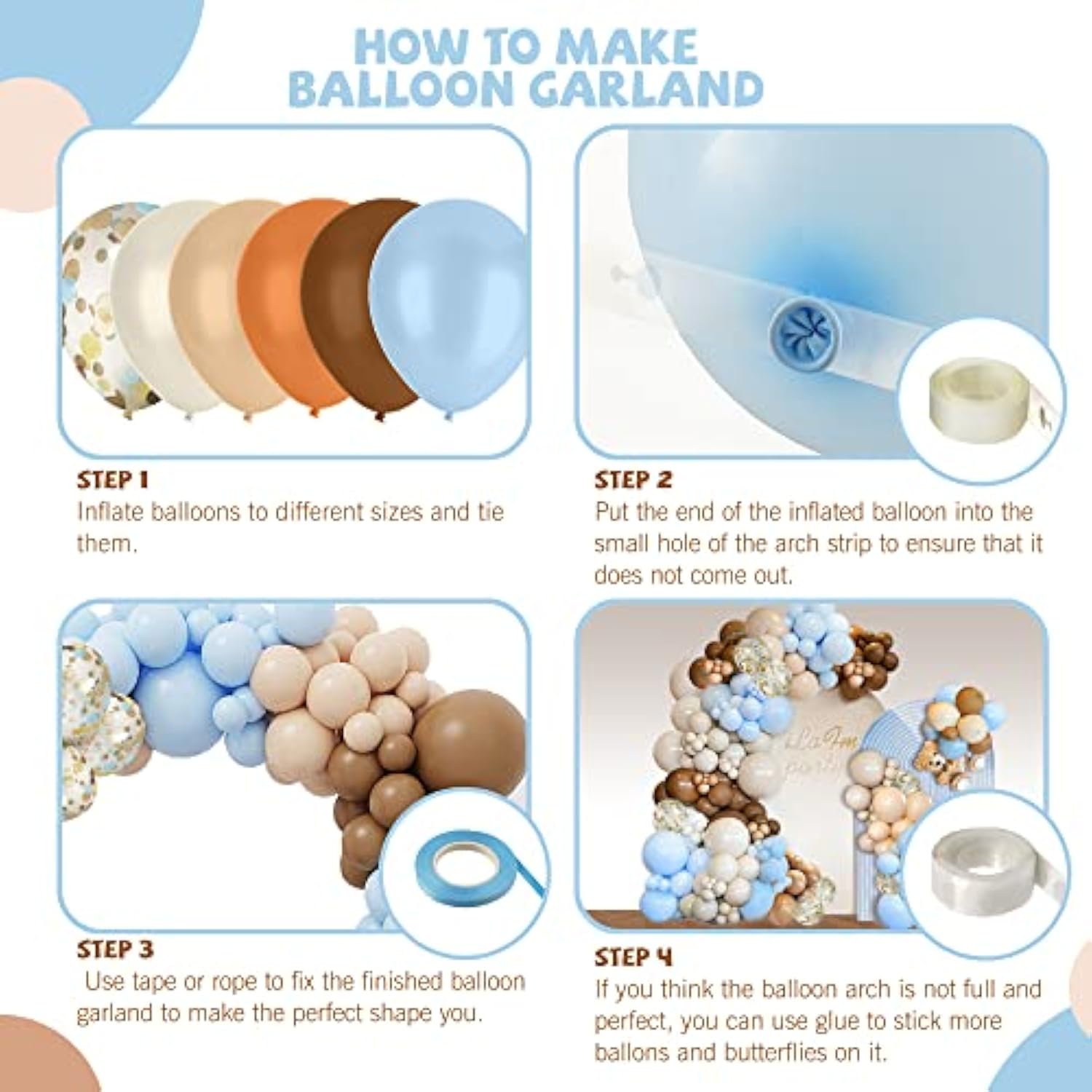 Boho Teddy Bear Balloon Arch Kit: Brown & Blue, 148-Piece