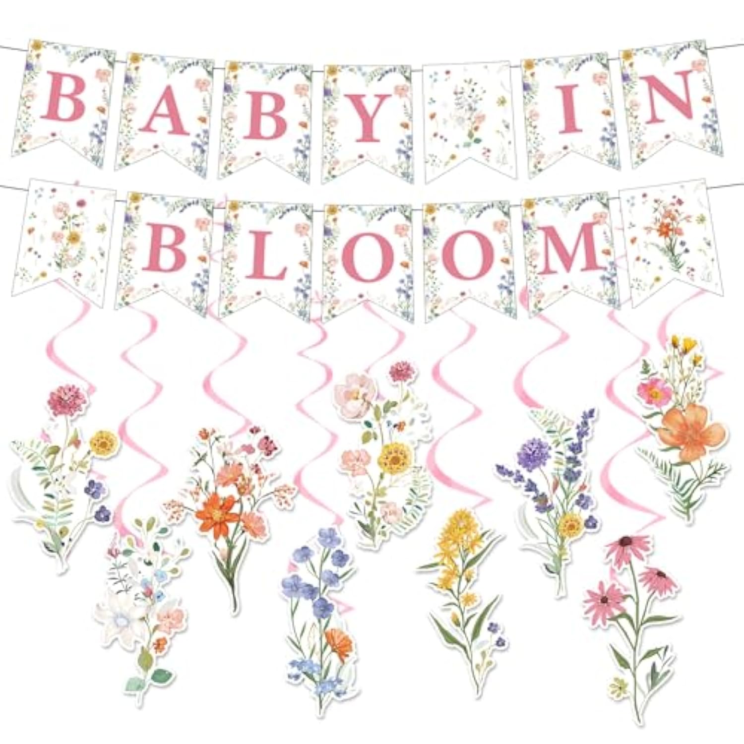 Baby in Bloom Floral Banner - Wildflower Theme Baby Shower Decor for Girls