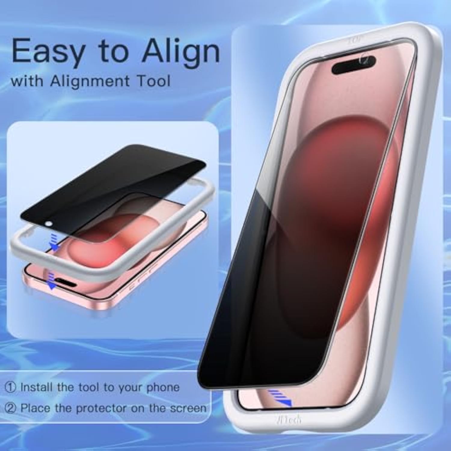 JETech Privacy Screen Protector for iPhone 15 6.1-Inch with Camera Lens Protector, Anti-Spy Tempered Glass Film, Easy Installation Tool, 2-Pack Each