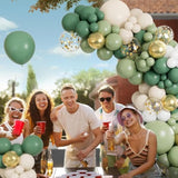 Sage Green Balloon Garland Kit – Olive, White & Gold Balloons with Confetti for Party Decor