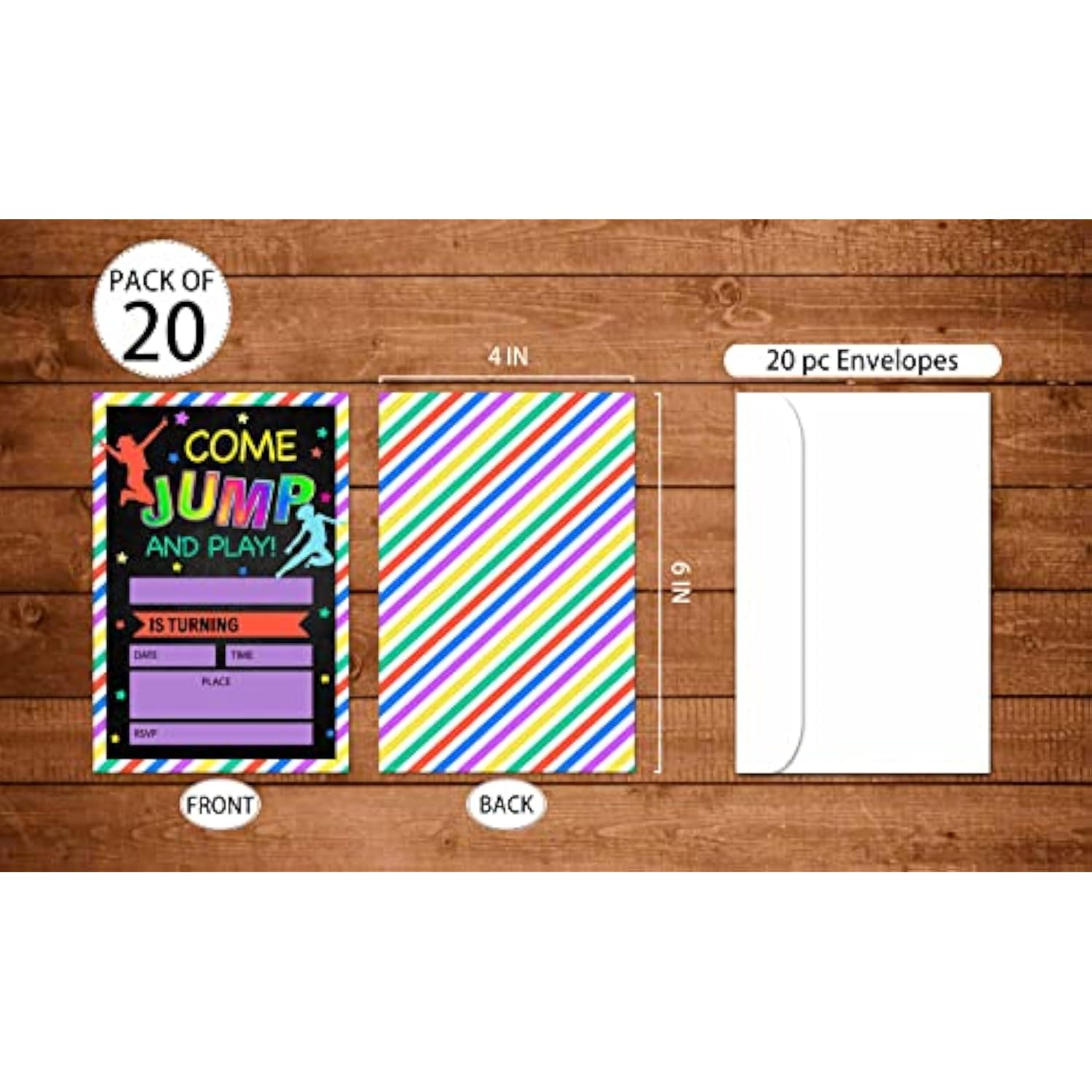 Bounce House Birthday Party Invitations, Trampoline Jump Invites, Teenagers Party Decorations - 20 Cards With Envelopes (001)
