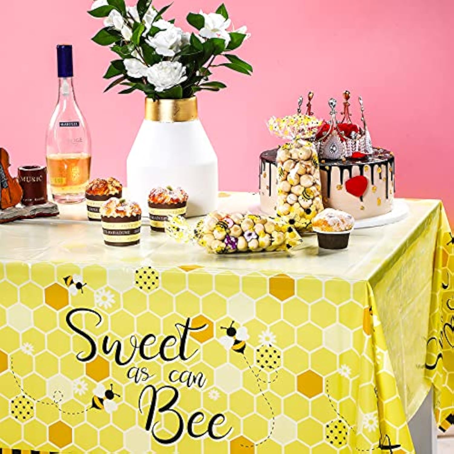 1pcs Sweet as Can Bee Tablecloth – 54"x108" Bee Theme Baby Shower Table Cover